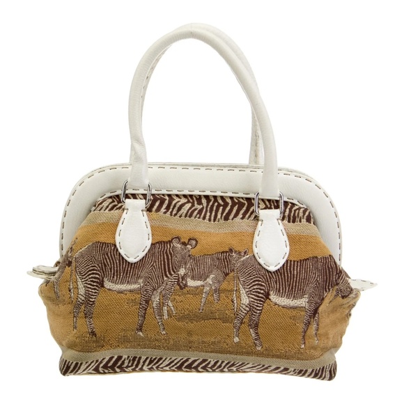 FENDI Leather doctor frame satchel bag with zebra pattern tapestry Selleria - Picture 1 of 14